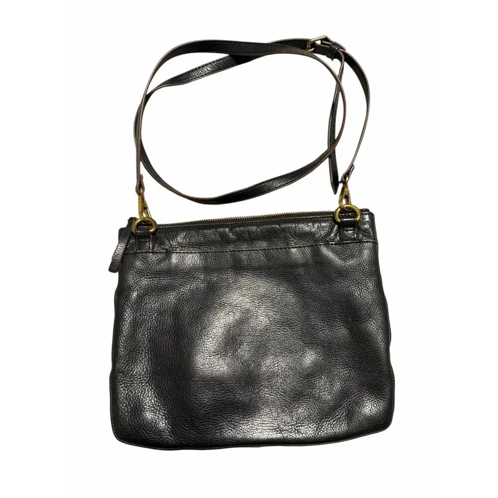 Fossil Black Leather Crossbody Bag Adjustable Strap Medium Purse - Picture 6 of 9